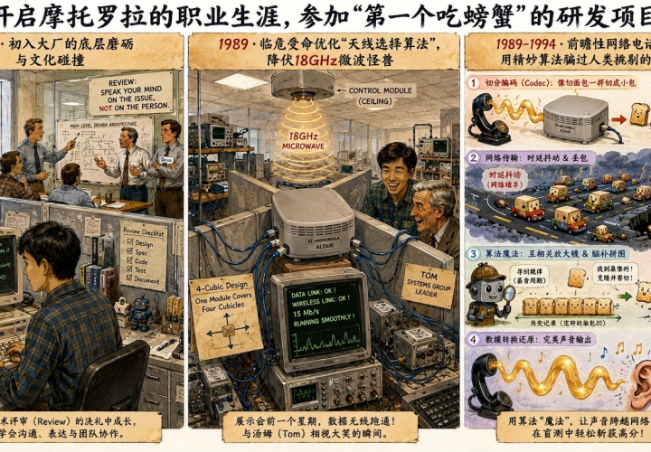 开启摩托罗拉的职业生涯，参加"第一个吃螃蟹"的研发项目