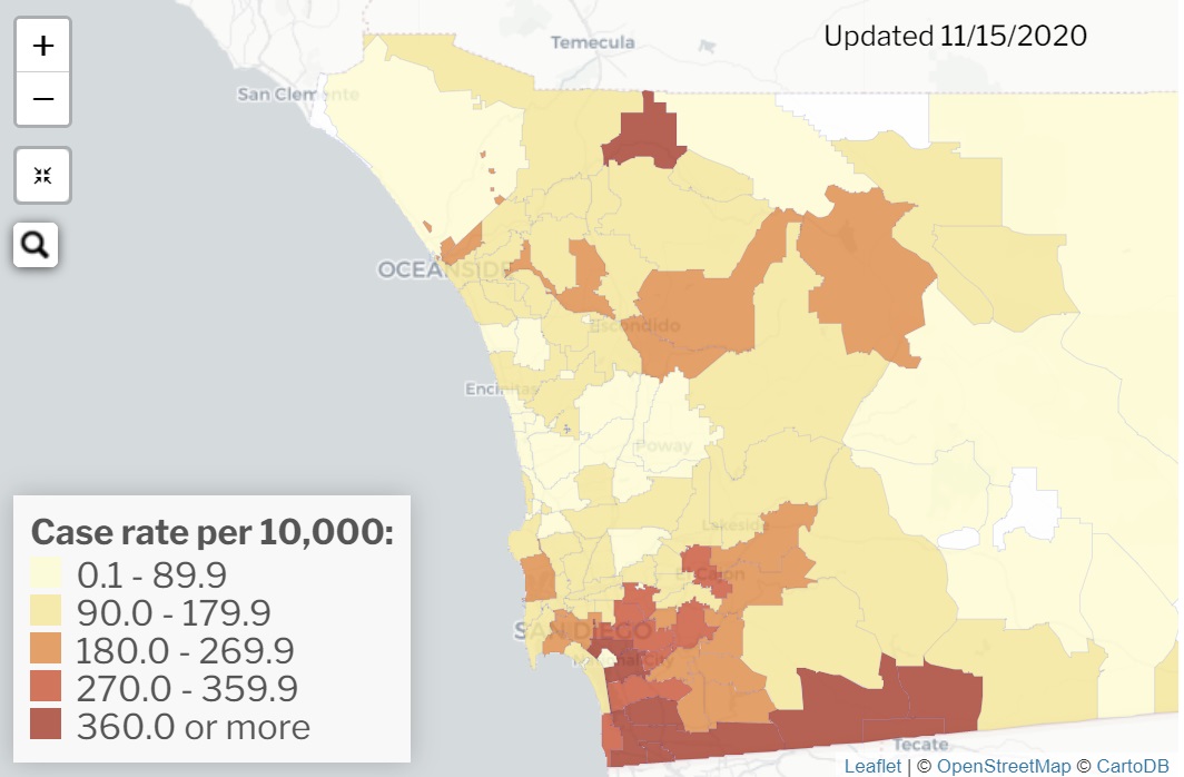 san diego coronavirus case geographic rate