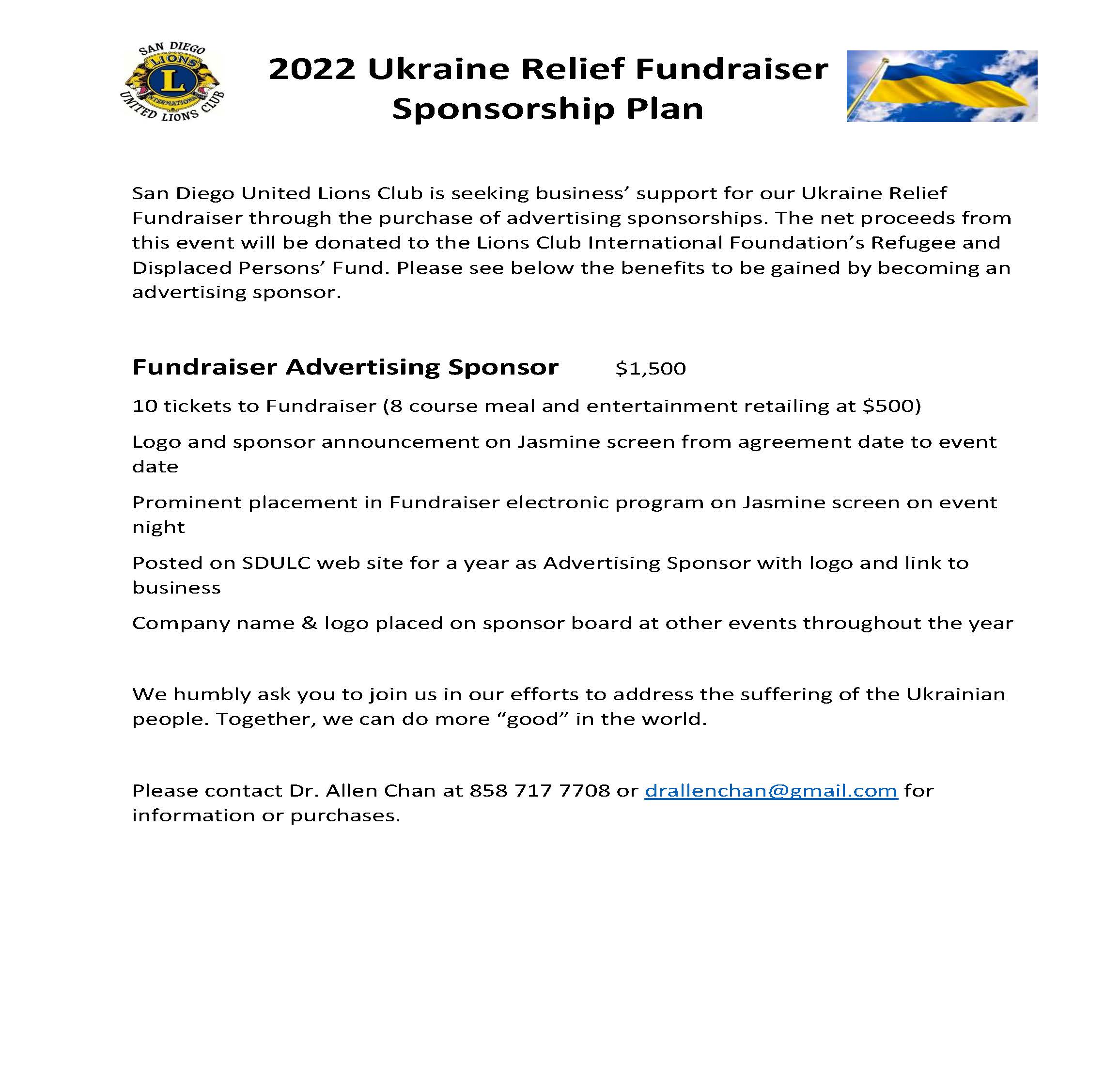 UKRAINE REFUGEE RELIEF SPONSORSHIP INFORMATION