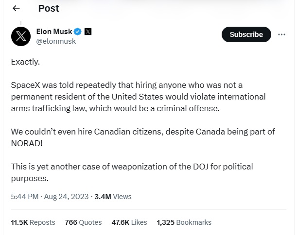 2023 06 26 Musk X reply