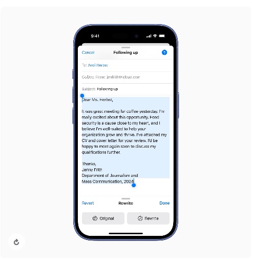 2024 09 09 iPhone 16. Apple Intelligence Writing Tool
