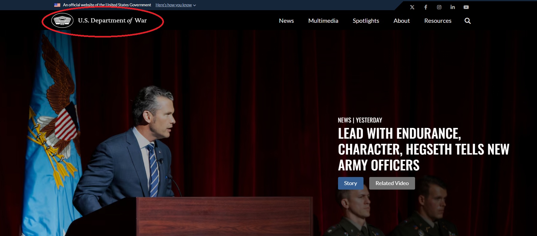 2025 09 05 department of War website